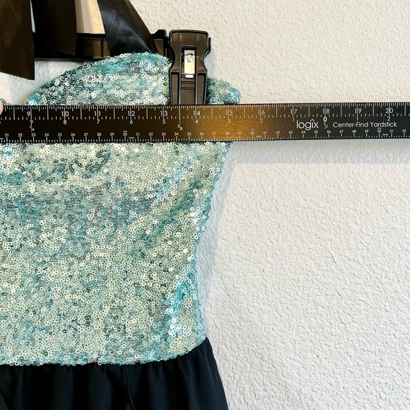 Vintage Y2K High Low Hem Sequin Prom Dress Tie Halter Neck Juniors Large Fairy - Picture 5 of 9